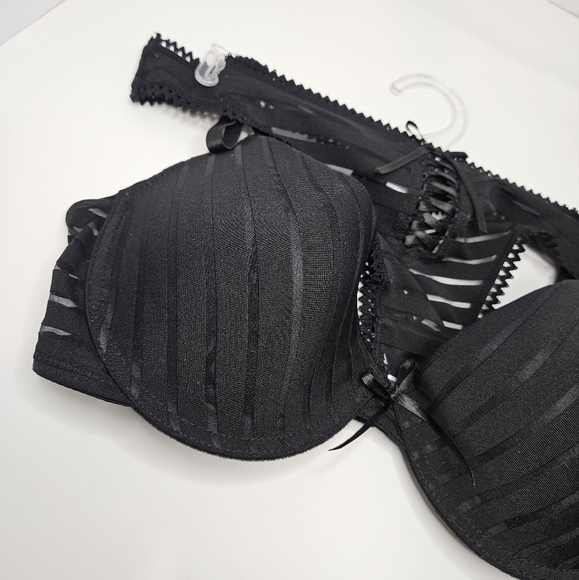 Rampage Intimates 2 Piece Set 34C/M Black Bra Underwear Panty Thong NEW - Picture 13 of 17